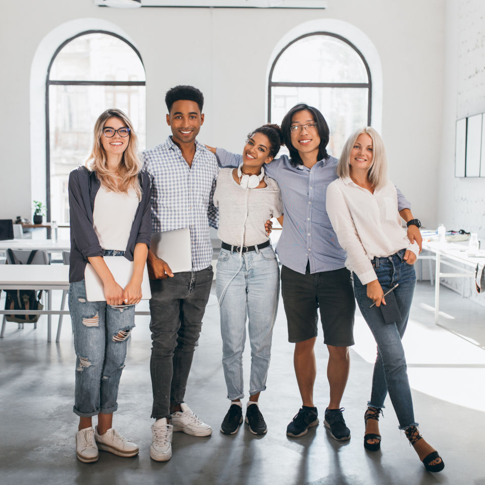 International students posing together